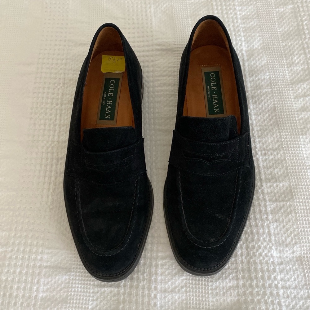 Cole Haan Men’s Black Suede Penny Loafers - Classic Slip-On